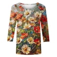 thumbnail image 4 of MaFYtyTPR Women's Fashion Vintage Printed T-shirt 3/4 Sleeves Blouse Round Neck Casual Tops Easy to Mix and Match Blouses Multicolor XXL, 4 of 5