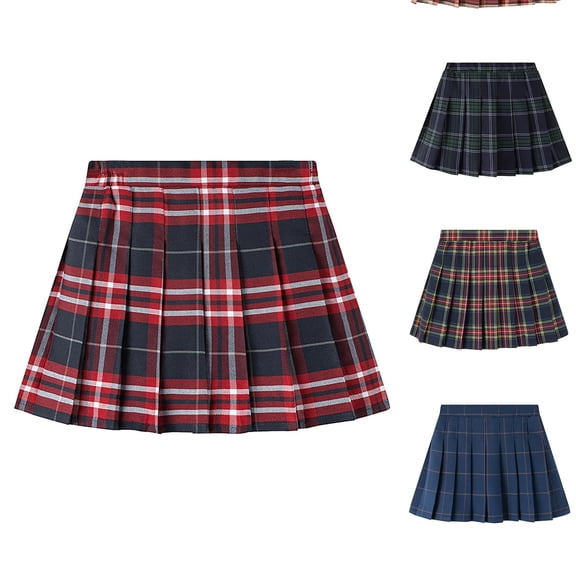 VOUZZA Dresses for Girls Plaid Pleated Skirt Kids Girls Casual Preppy Checkered Flared Skirt Classroom Essentials Daily Bottoms