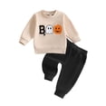 thumbnail image 4 of Baby Boys Girls Clothes Halloween Outfit Pumpkin Face **Print** Fuzzy Sweatshirt And Pants 2 Piece Set,0-6M, 4 of 5