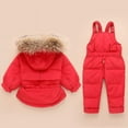 thumbnail image 3 of Hicidod Toddler Snow Suit Hooded Windproof Fashion Solid Toddler Snowsuit Thicken Winter Puffy Ski Snow Pant And Jacket Bib Set, 3 of 5