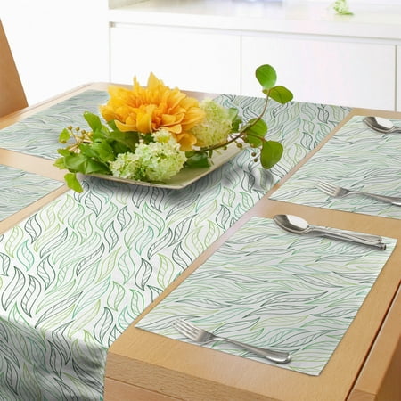 

Leaf Table Runner & Placemats Floral Leaf Patterns with Ornamental Lines Contemporary Graphic Art Set for Dining Table Decor Placemat 4 pcs + Runner 12 x72 Pale Green Navy Blue by Ambesonne