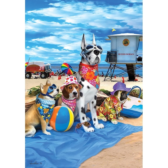 Custom Decor Dogs on The Beach - Garden Size, Decorative Double Sided, Licensed and Copyrighted Flag - Printed in The USA Inc. - 12 Inch X 18 Inch Approx. Size