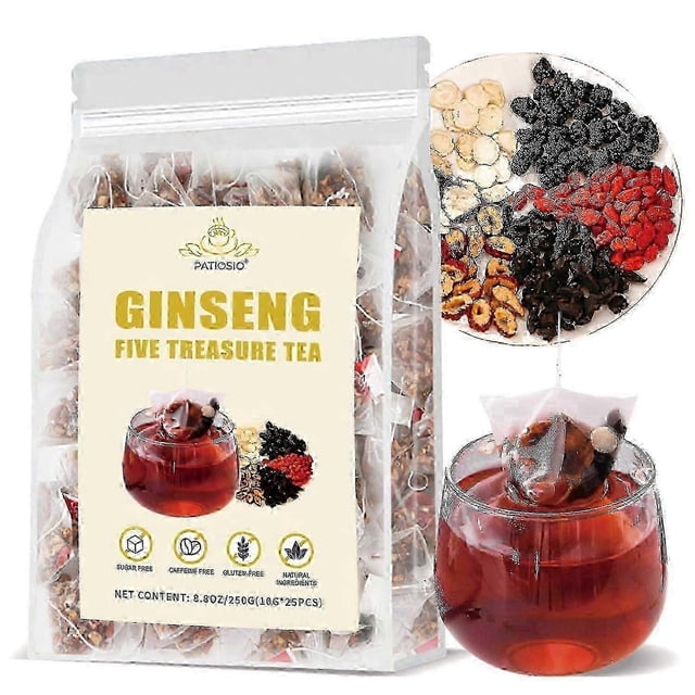 Ginseng Five Treasures Tea Kidney Tea- Wubao Tea Ginseng Six Treasure Tea, Ginseng Red Date Chinese Herbal Tea, Kidney Cleanse Detox Tea For Men Wom