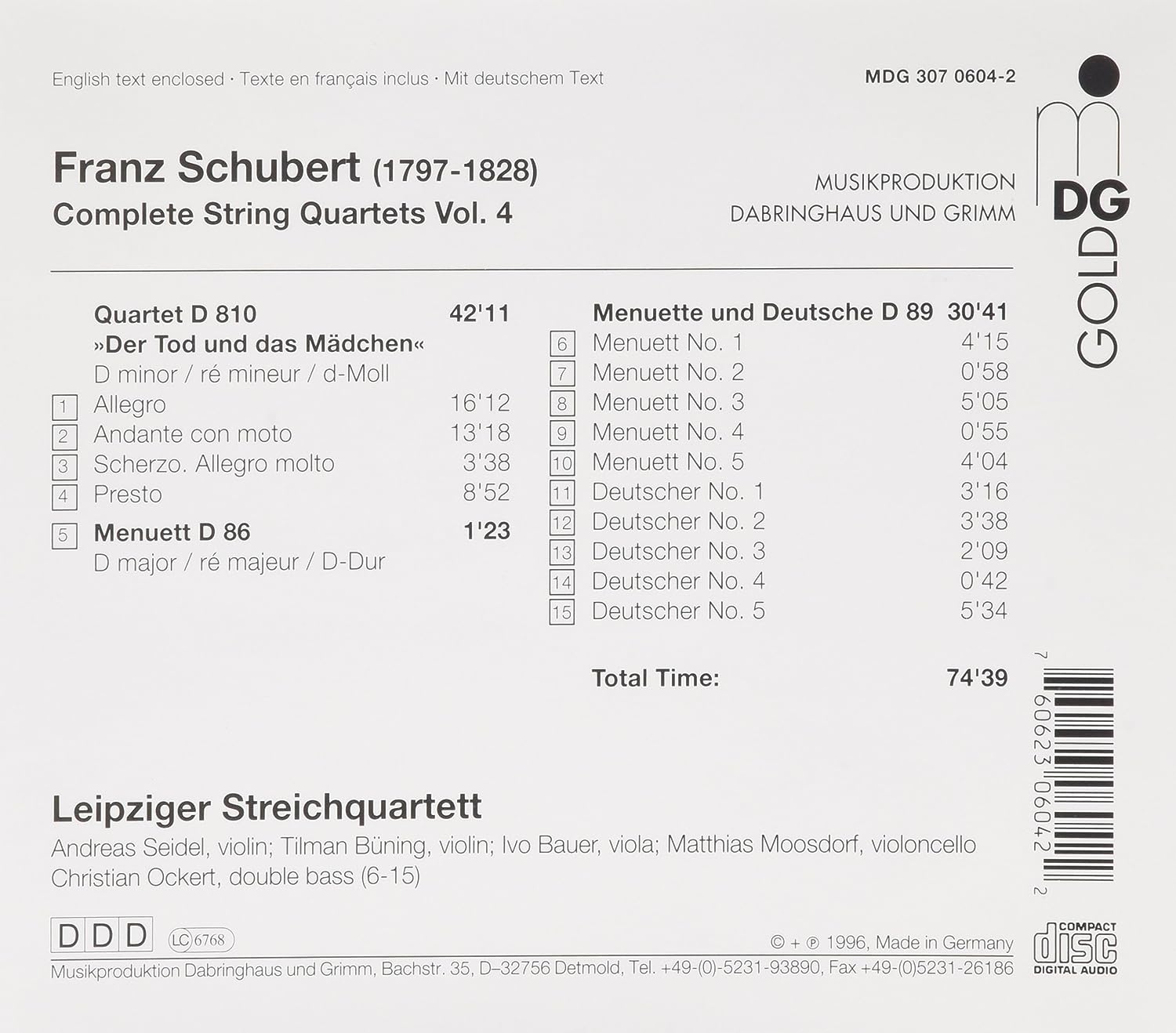 Leipziger Streichquartett - String Quartets 4 - Music & Performance - CD