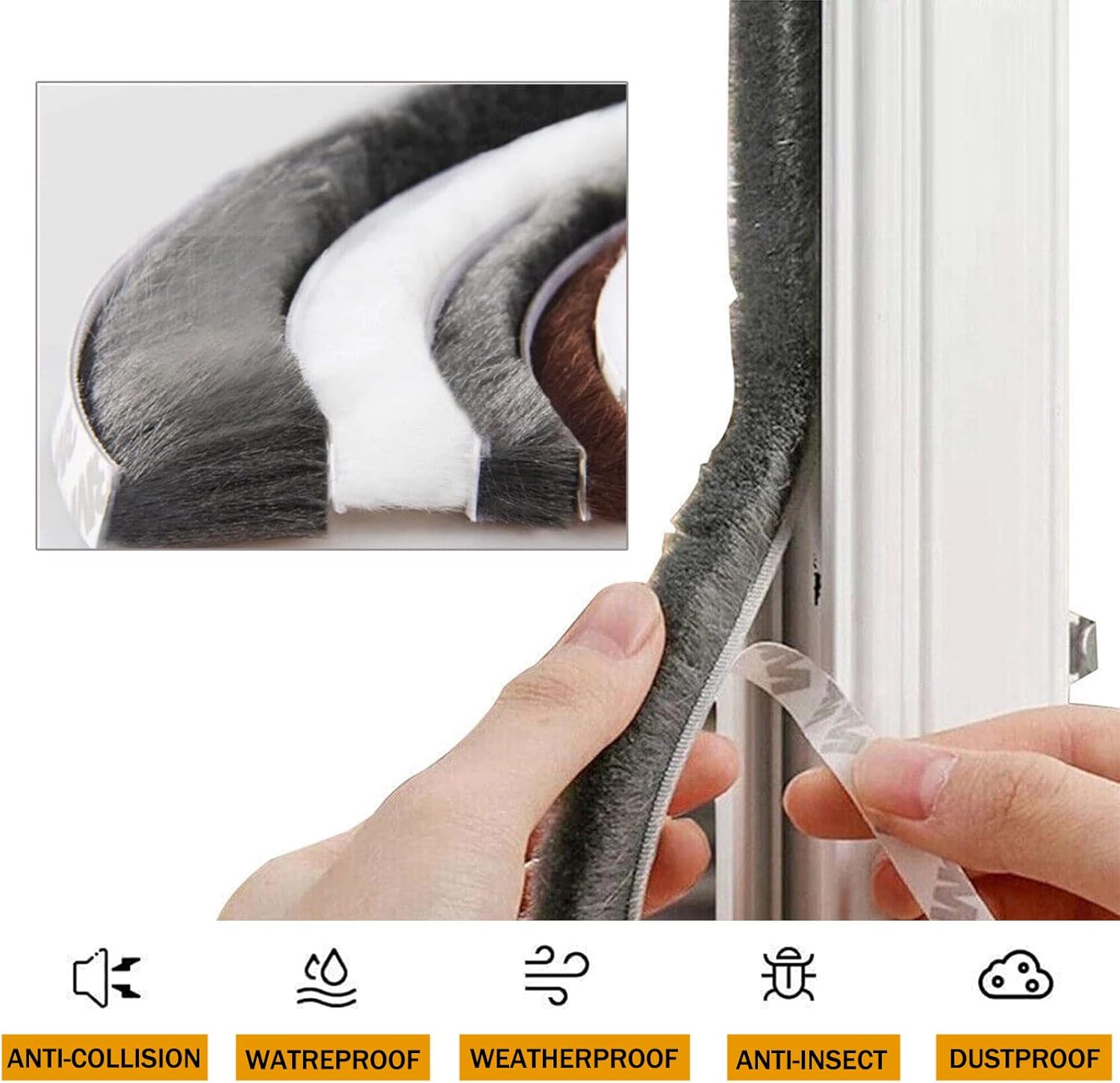 FRKSMD-Weather Stripping 0.35" Width x 0.2" Thick x 16.4 ft Length with Adhesive Backing, Felt Pile Brush Weather Stripping for Window Door Seal Strip, Gray