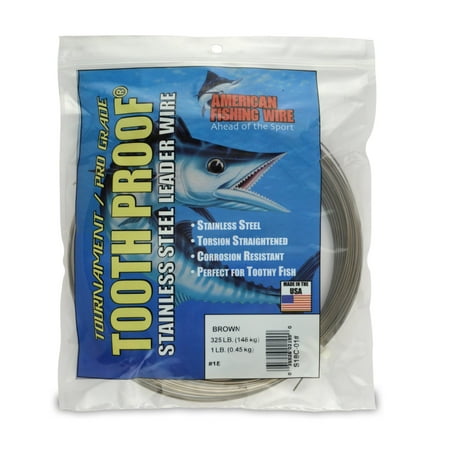 American Fishing Wire Tooth Proof Stainless Steel Single Strand Leader Wire, Size 14, Camo Brown Col
