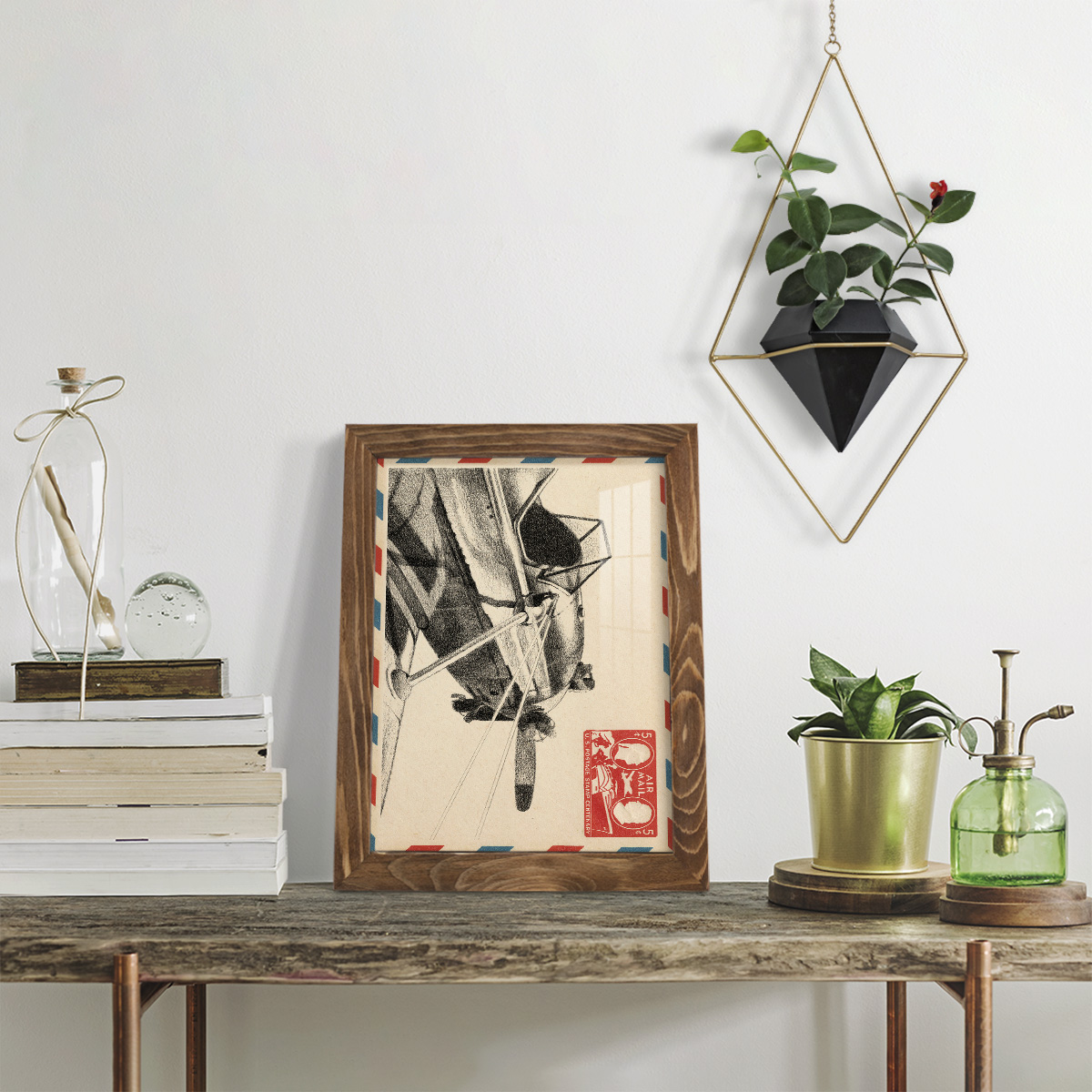 Vintage Airmail I -Framed Print w/glass-Walnut
