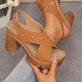 thumbnail image 5 of Platforms Heeled Sandals for Women Open Toe Ankle Strap Summer Dressy Sandals Chunky Block Heel Solid Color Comfort Vintage Trendy Dressy Non Slip Breathable Walking Casual Shoes, 5 of 8