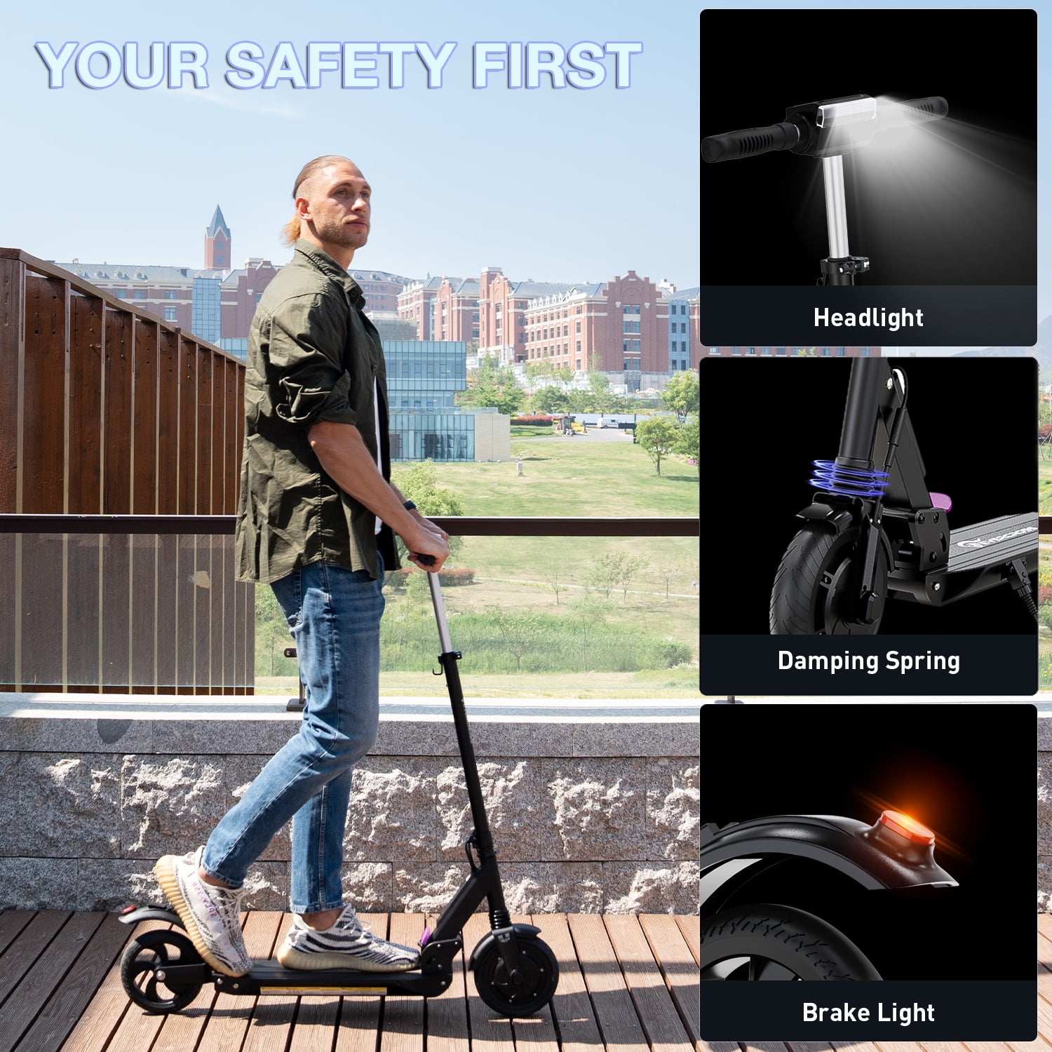 EVERCROSS Electric Scooter Adults, 350W Motor up to 19 MPH and 20 Miles Long-Range, 8" Solid Tires Folding Electric Scooter for Adults and Teens with Dual Braking Safety System