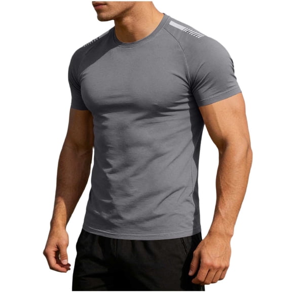 Cmfcve Workout T Shirt for Men Quick Dry Athletic Compression Summer Tee Breathable Crew Neck Gym Tops Oversized Basic Short Sleeve Tops