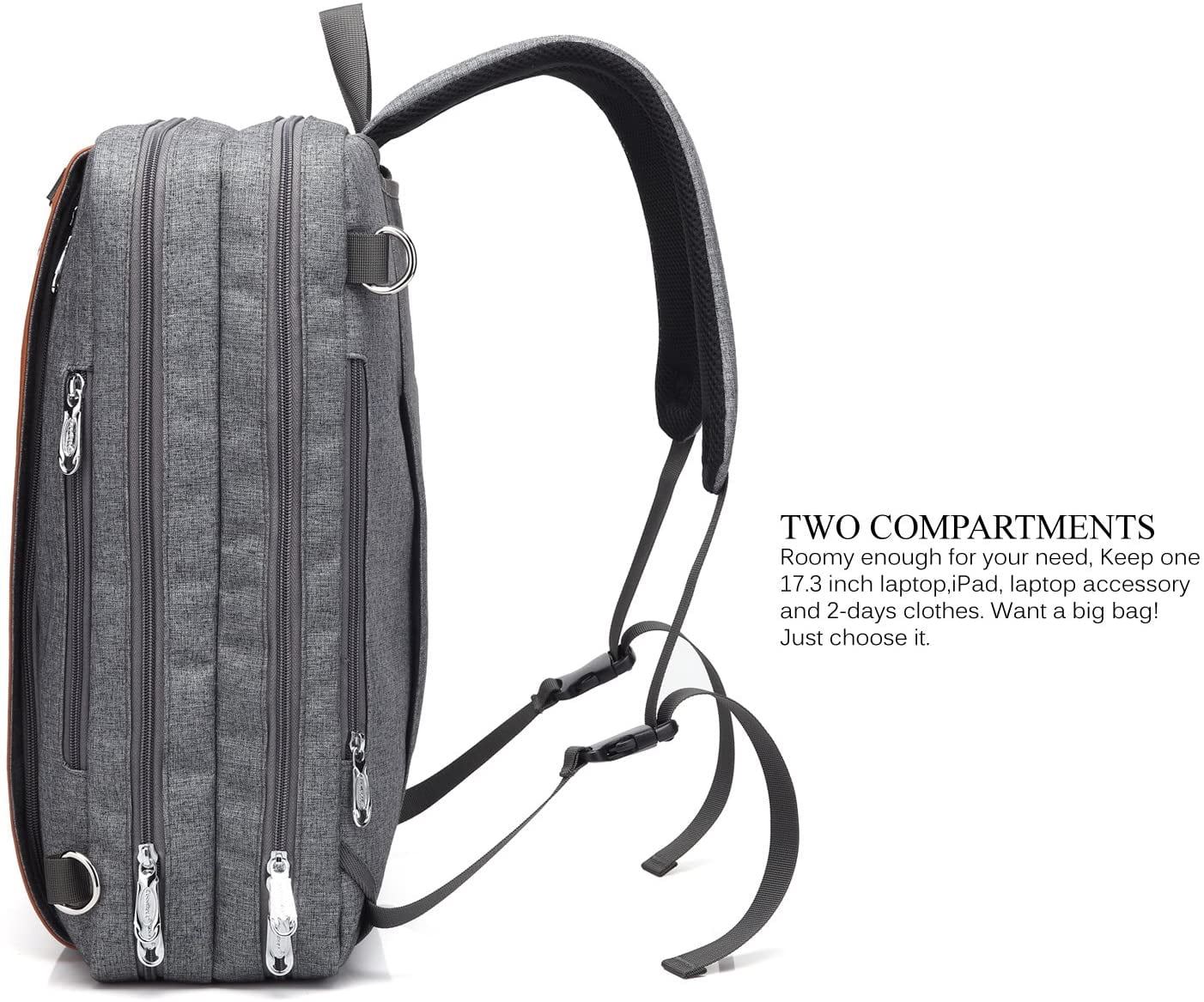 CoolBELL 17.3" Laptop Backpack/Shoulder Bag/Messenger Bag/Briefcase, Multi-functional Travel Rucksack, Convertible Business Handbag for Men/Women (New Grey)