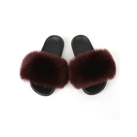 

Womens Fur Slides Fluffy Slides faux fur slides Furry Open toe Slippers Size US