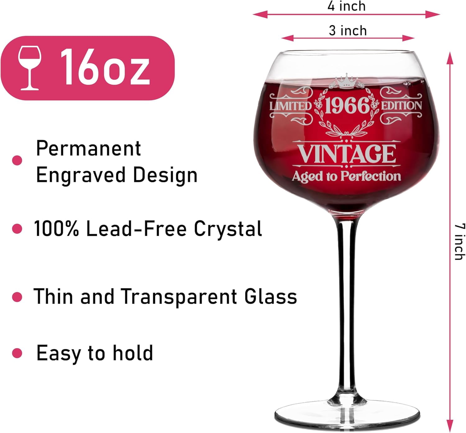Vintage Engraved Wine Glass - 60th Birthday Gifts for Women
