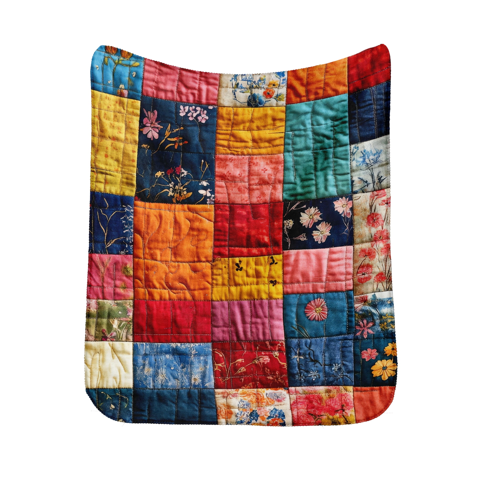 Sherpa Fleece Throw Blanket 30" x 40" Reversible Plush Fluffy Blanket, Double-Layer Super Soft Flannel Blanket for Sofa, Couch, Bed, Patchwork Floral Pattern