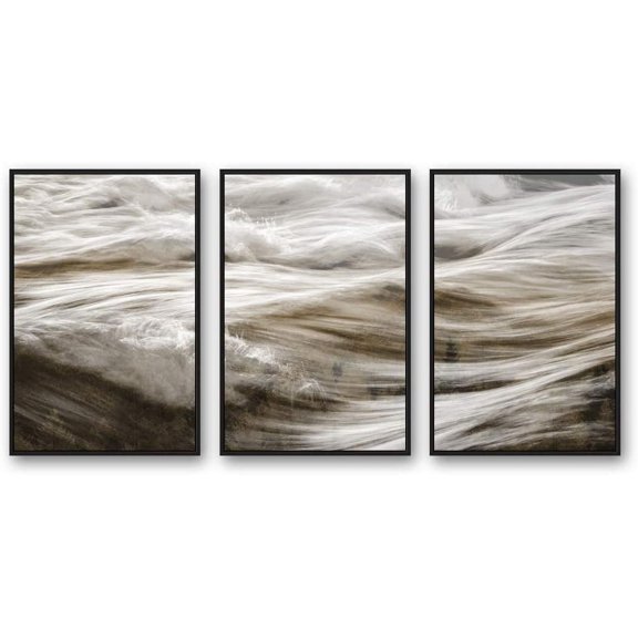 IDEA4WALL 3 Piece Framed CanvasWall Art for Living Room, Bedroom Golden Waves Canvas Prints for Modern Home Decoration Ready to Hang