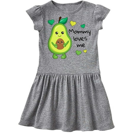 

Inktastic Mommy Loves Me with Avocado Baby and Green Hearts Gift Toddler Girl Dress