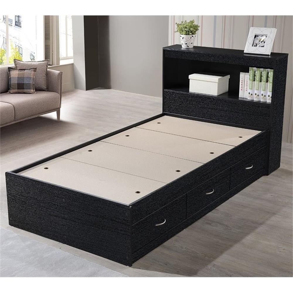 Pemberly Row Twin Captain Storage Bed with 3 Drawers in Black