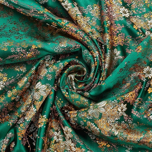 Dark Green Jacquard Fabric - 1.1 Yards Wide Shiny Vintage Style Floral Brocade Fabric for Sewing DIY Decorations & Dresses