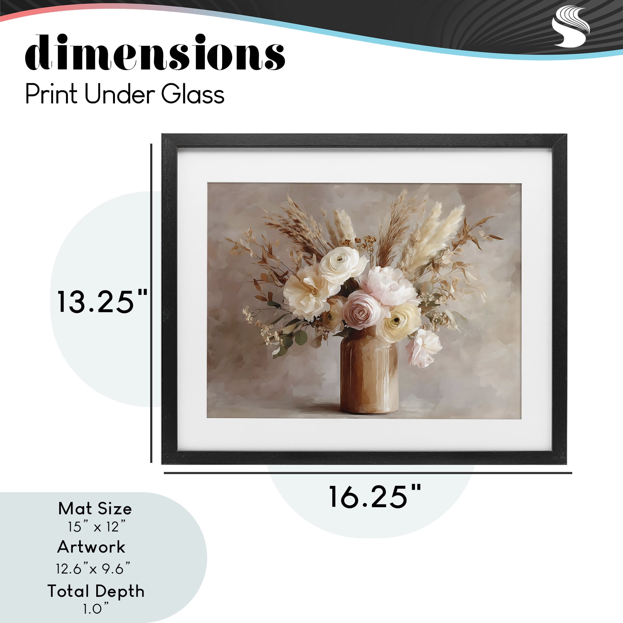 Stupell Industries Elegant Wheat Bouquet in Vase Black Framed Print Under Glass, design by Franklyn Gregory