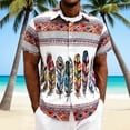 thumbnail image 2 of GUZOM Mens Short Sleeve Shirt White, Boho Feather & Ethnic Print Button Down, Relaxed Fit Breathable Vacation Beach Shirt,Size 2XL, 2 of 7