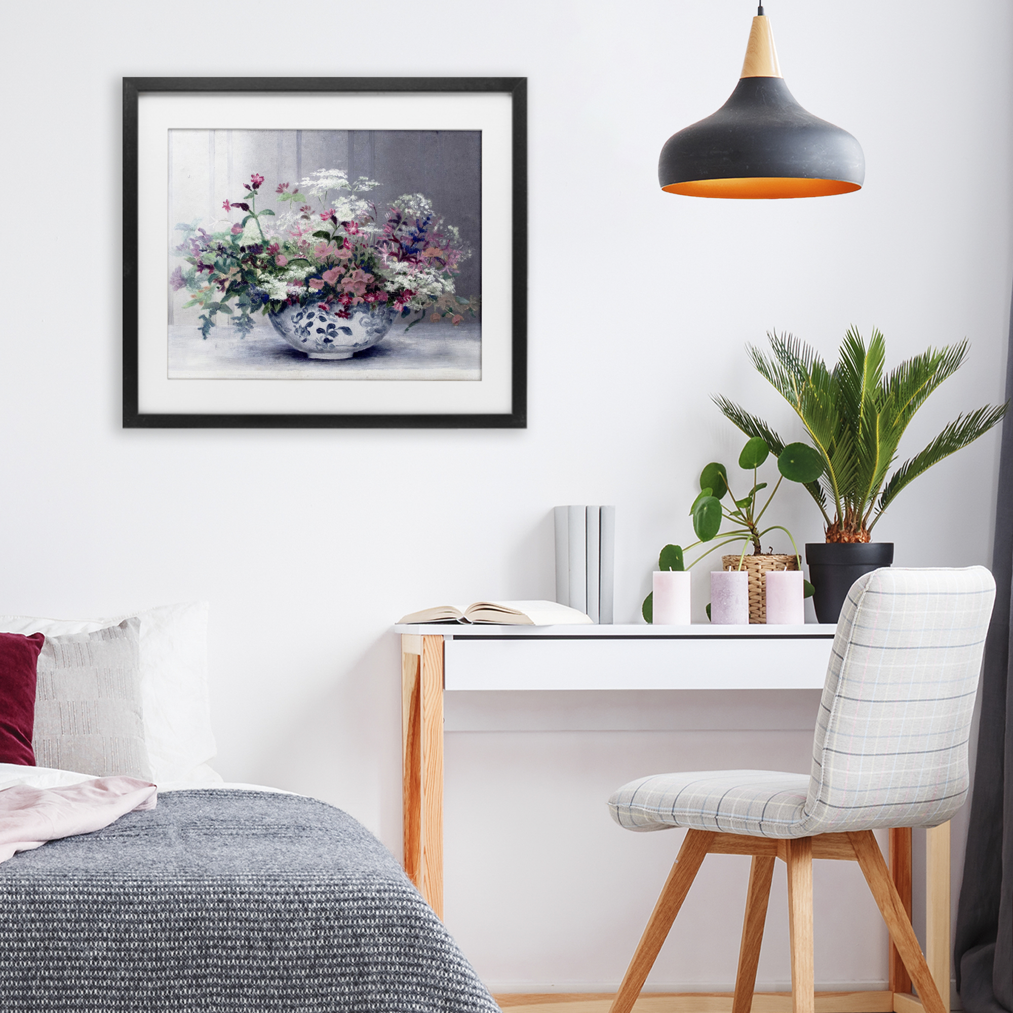Painterly Elegant Blooms Vase Black Framed Print Under Glass, design by Lettered and Lined