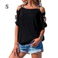 thumbnail image 2 of Jumpingount Camisa de manga corta con cuello y correa para el hombro para mujer Prendas para la parte del cuerpo negro S, 2 of 4