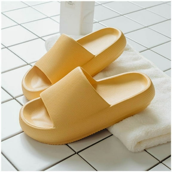 Zhuge Pillow Slippers for Women and Men Non Slip Quick Drying Shower Slides Bathroom Sandals ,Ultra Cushion ,Thick Sole(Size:36-37,Yellow)
