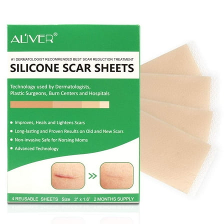 Aliver 4Pcs Silicone Scar Sheets Scar Tape, 2 Months Supply Professional Scar Removal Strips