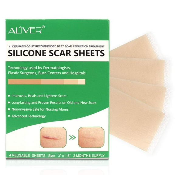 Aliver 4Pcs Silicone Scar Sheets Scar Tape, 2 Months Supply Professional Scar Removal Strips