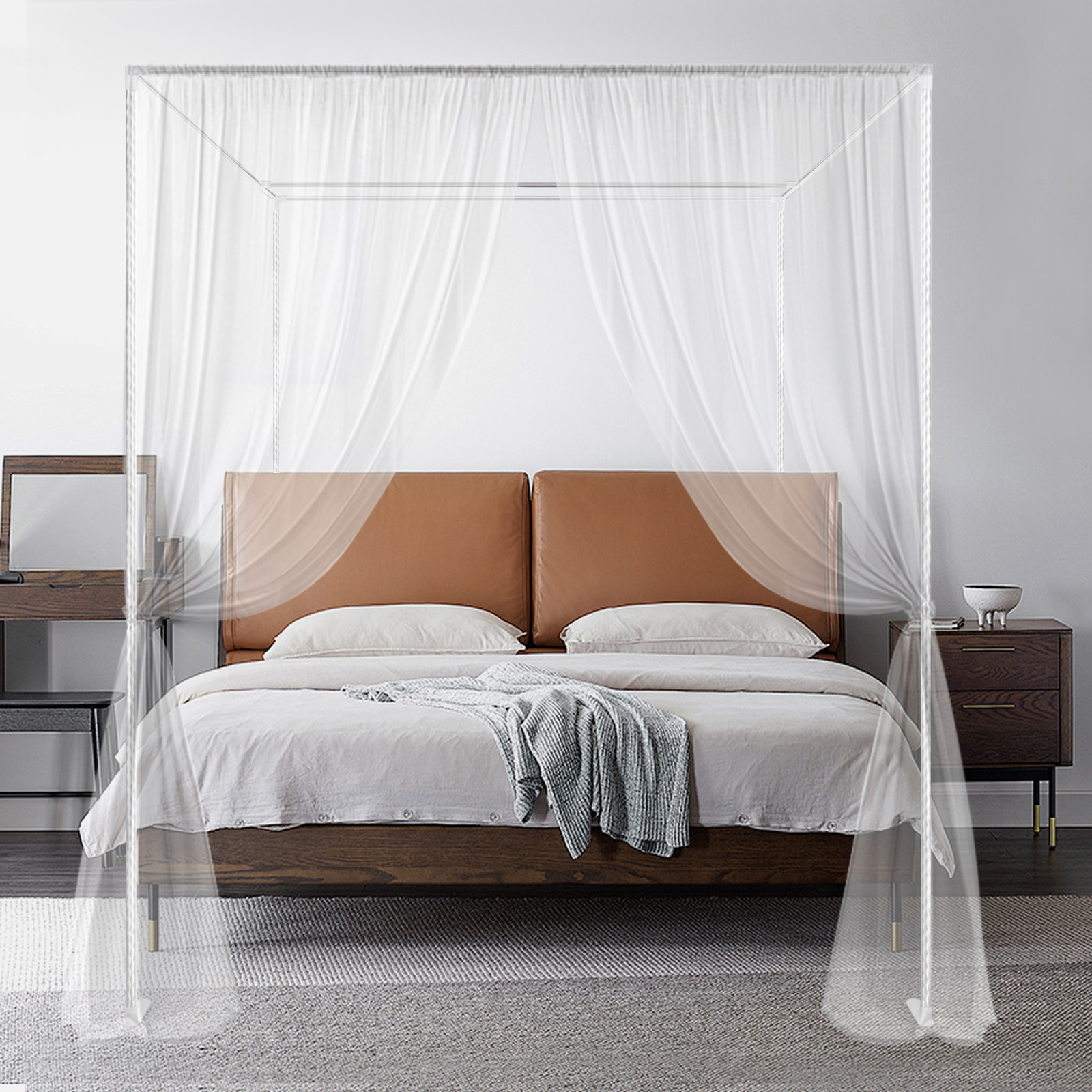 Peakora Peakora Canopy Bed Frame Mosquito Netting Canopy Frame Stainless Steel Fit for 4.92ft and 5.91ft Beds in Homes Dormitories Hospitals
