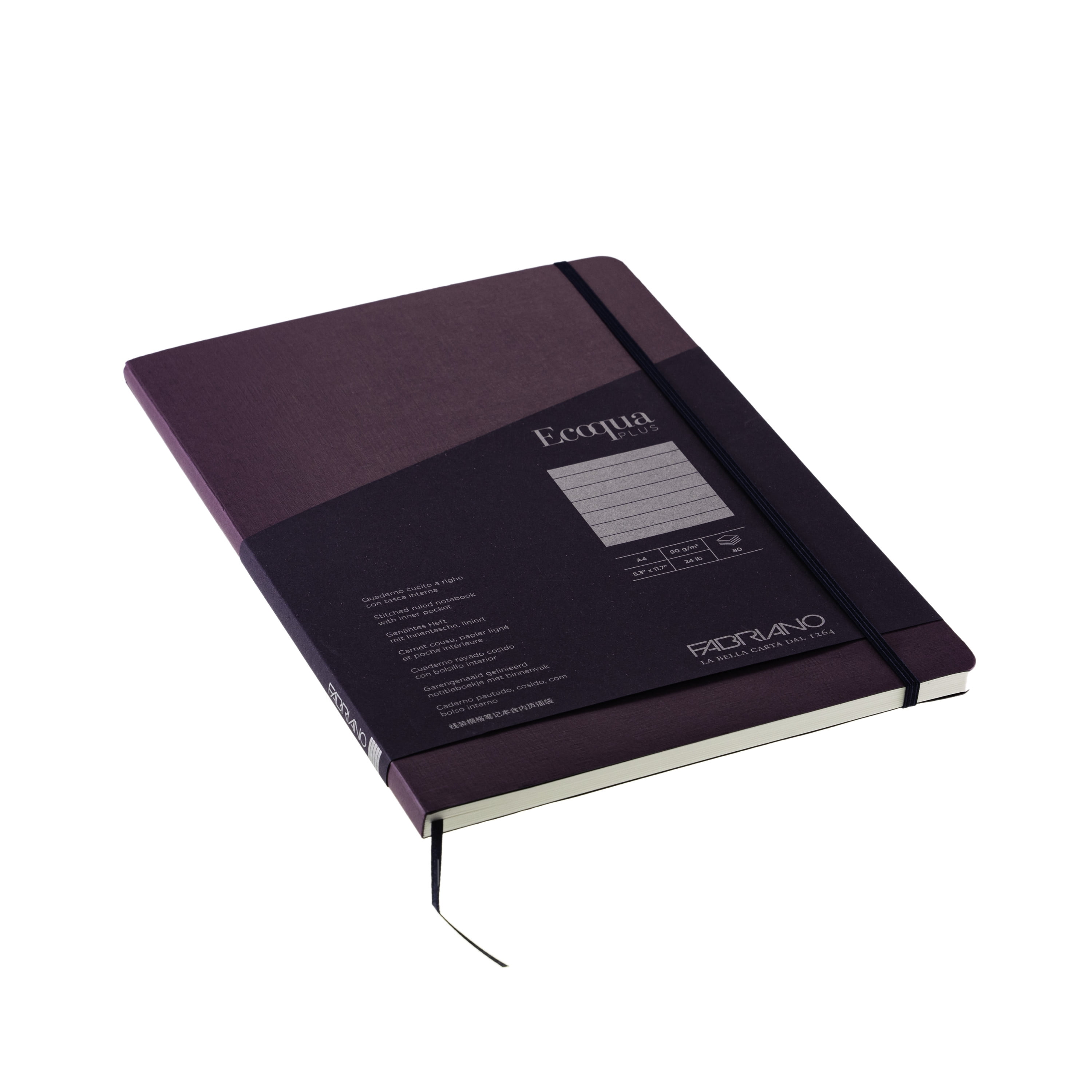 Fabriano Ecoqua Plus Stitch-Bound Notebook, 8.3" x 11.7", A4, Lined, Wine