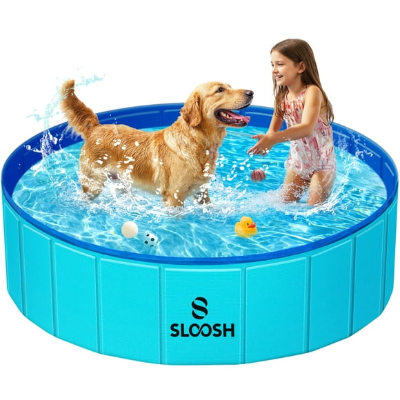 SLOOSH Foldable Dog Kiddie Pool - Portable Hard Plastic Doggie Swimming Pool, Anti-Slip Collapsible Pets Bath Tub Suitable for Kids Toddler Indoor Outdoor Backyard Use (4
