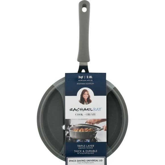 Rachael Ray Cook + Create Nonstick Saut? Pan With Lid 3 Quart Gray