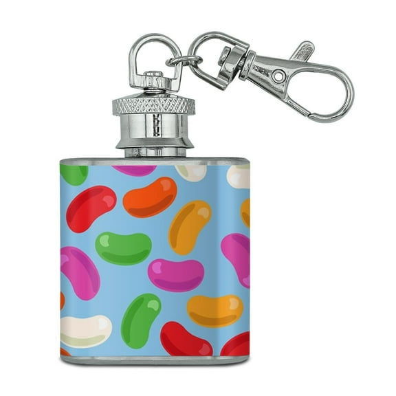 Jelly Bean Candy Pattern Stainless Steel 1oz Mini Flask Key Chain