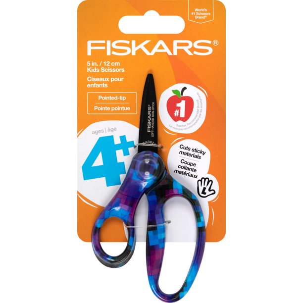 Fiskars Designer NonStick PointedTip LeftHanded 5" Scissors for Kids