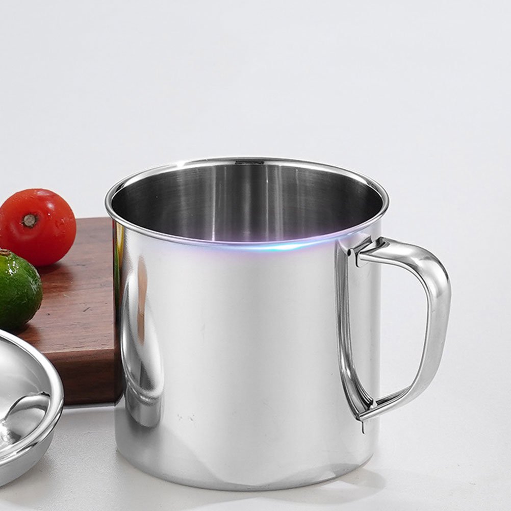 STOBOK Stainless Steel Drinking Water Cup Silver Outdoor Camping Mug with Handle and Smooth Edges
