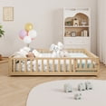 thumbnail image 5 of Leumius Full Size Floor Platform Bed Frame with Fence and Door for Kids, Montessori Floor Bed Frame with Support Slats for Toddlers Natural, 5 of 9