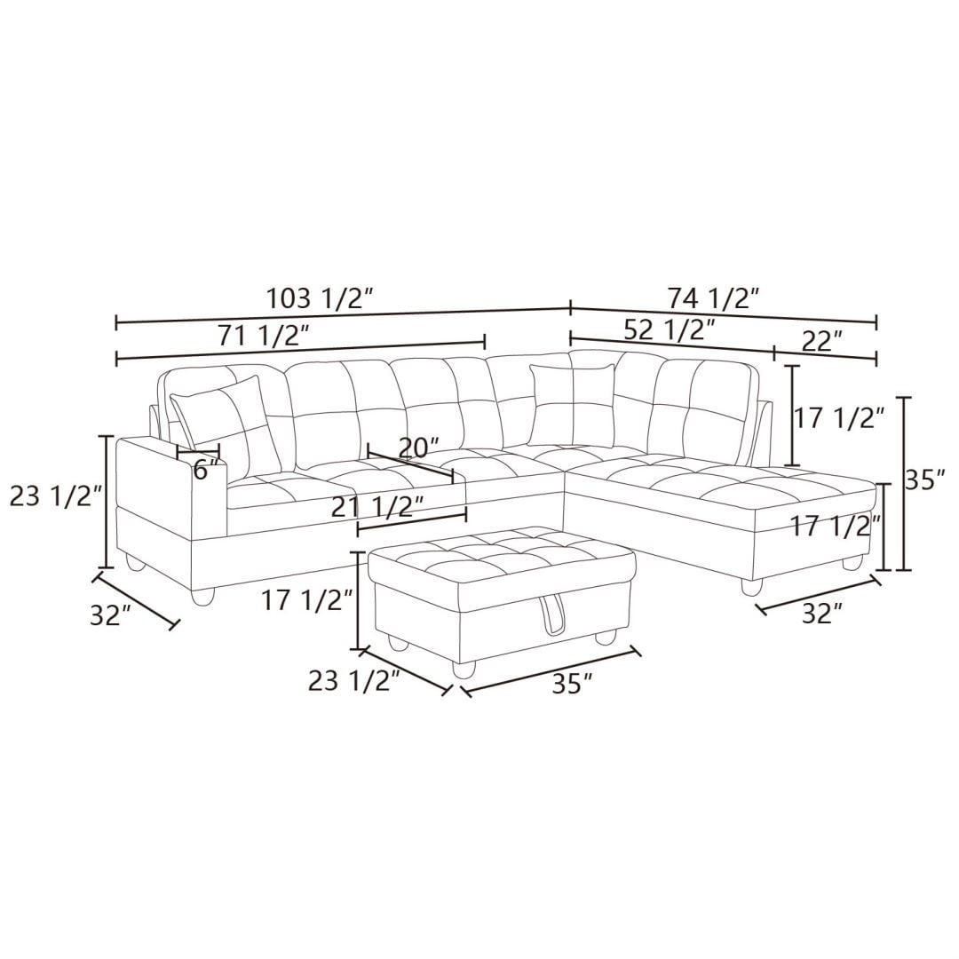Hommoo Semi PU Leather Sectional Sofa, L Shaped Couch, Sectional Sofa Set for Small Space Living Room, Black(Without Ottoman)