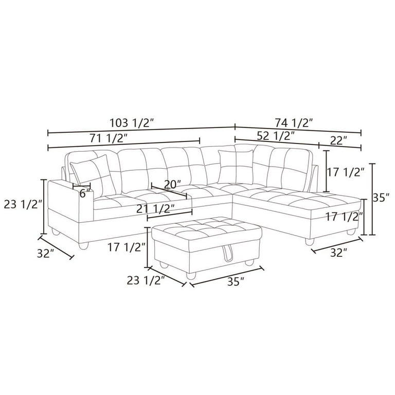 Hommoo Convertible Sectional Sofa, L Shaped Couch for Small