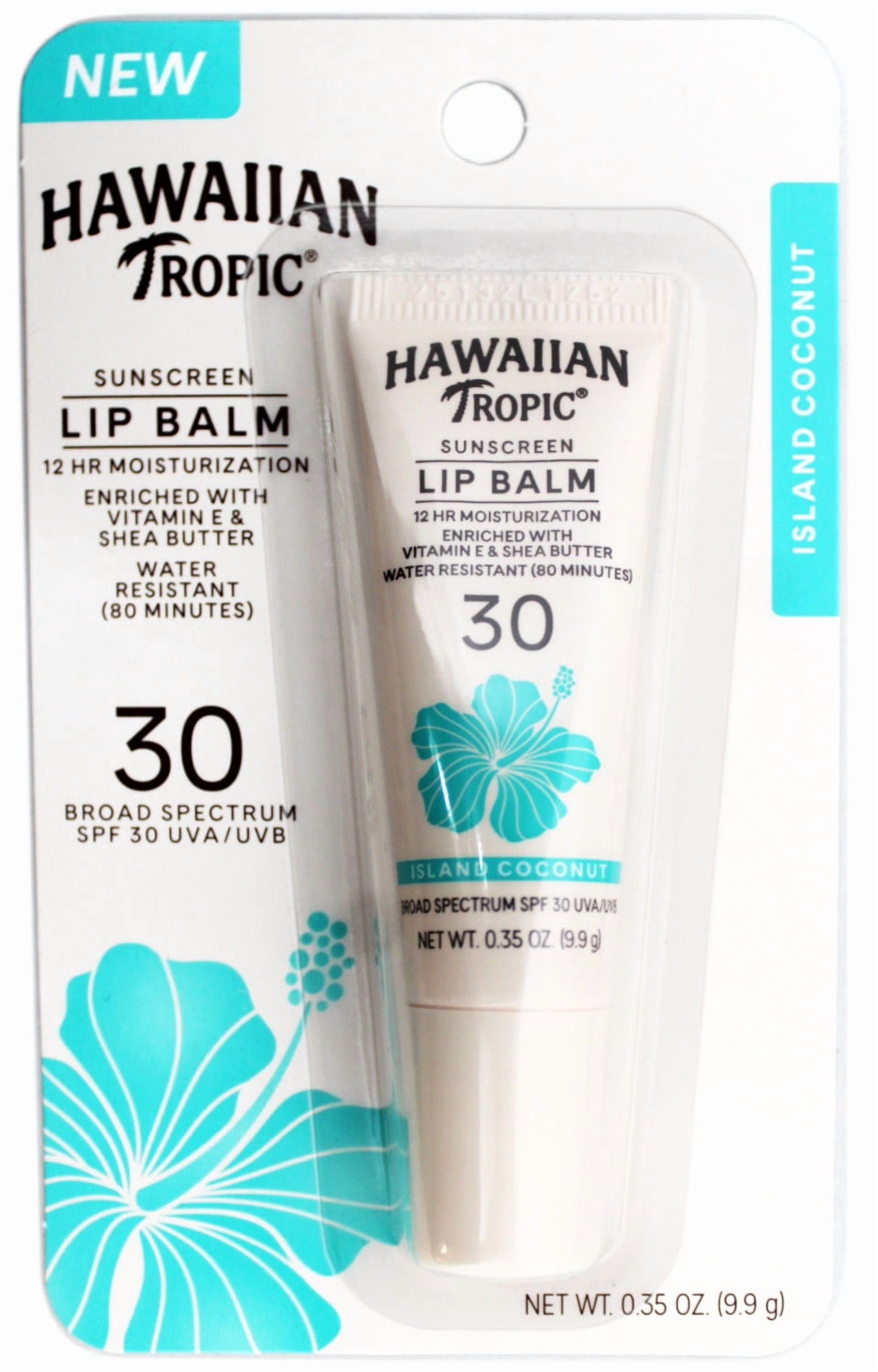4 Pack - Hawaiian Tropic Sunscreen Lip Balm with Vitamin E & Shea Butter, Water Resistant 80 Minutes, SPF 30, Island Coconut, 0.35 OZ