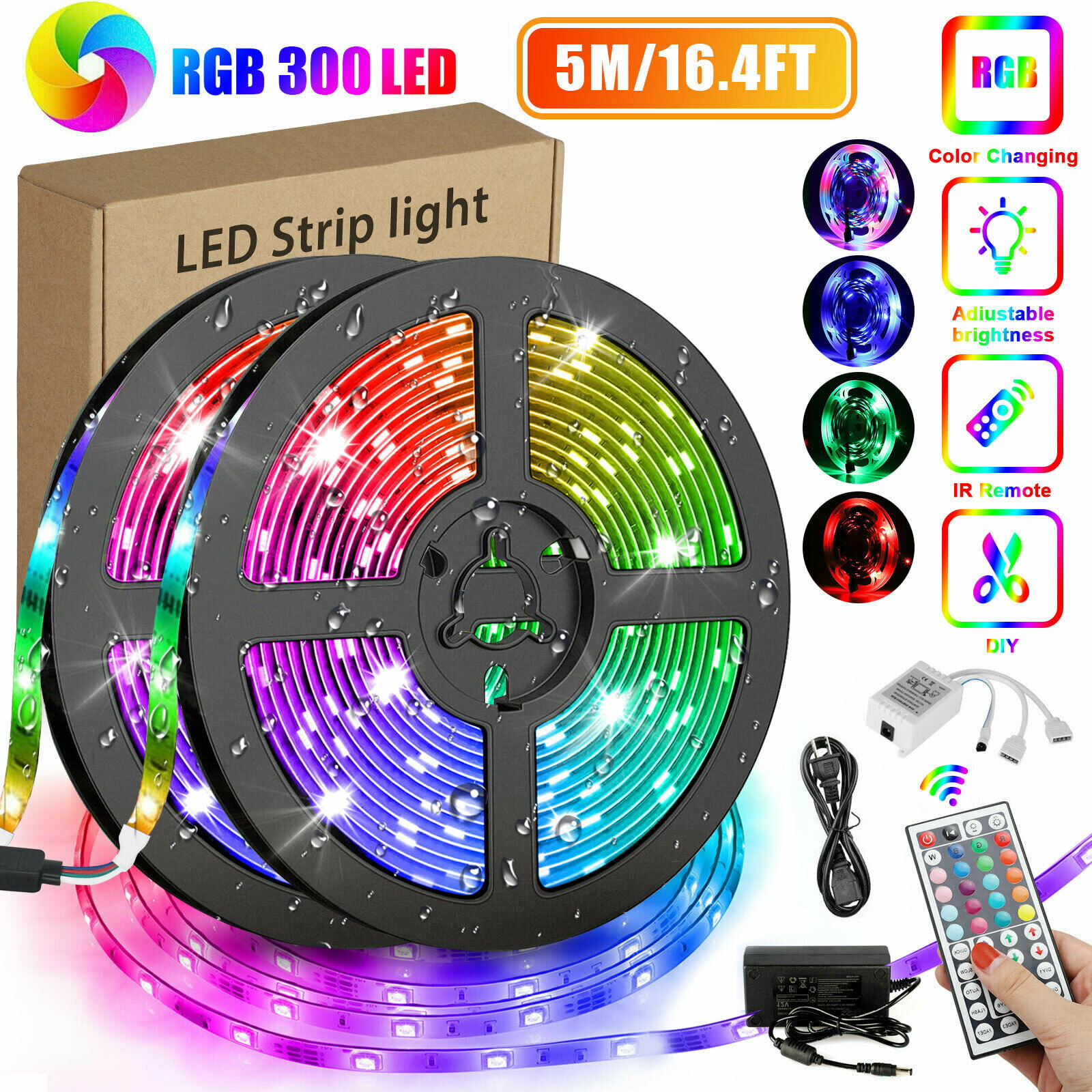 5M Flexible Strip Light 5050 RGB LED SMD Remote Fairy Lights Room TV Party Bar 