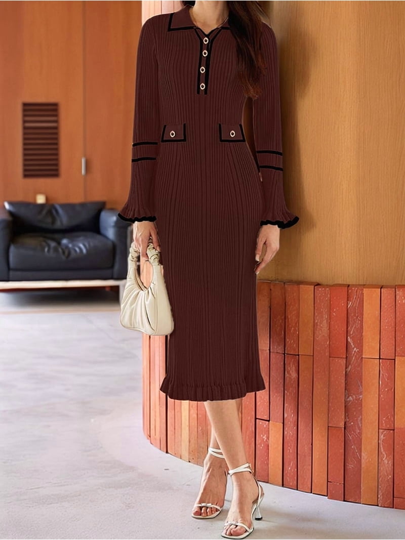 ribbed knit pencil dress Stichou Women's Turtleneck Ribbed Knit Pencil Dress Long Sleeve Elegant Bodycon Business Office Mini Dress Black XL
