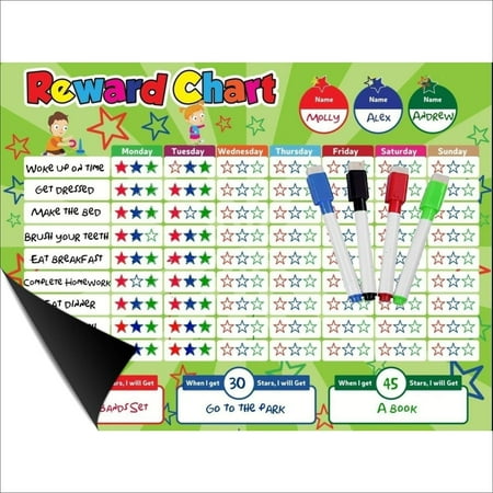 Magnetic Behavior/Star/Reward Chore Chart, One or Multiple Kids, Toddlers, Teens 17" x 13"