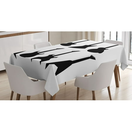 

Rock Music Tablecloth Various Guitar Silhouettes Acoustic Electronic Bass Abstract String Instruments Rectangular Table Cover for Dining Room Kitchen 60 X 84 Inches Black White by Ambesonne