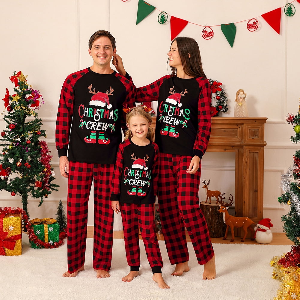 100% Cotton Matching Family Pajamas Sets Christmas PJ's Deer HO HO Print  Top and Pants Bottom Sleepwear 