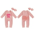 thumbnail image 2 of BemeyourBBs Newborn Baby Girl Lilttle Sister Outfit Lil Sis Romper Long Sleeve Embroidery Letters Jumpsuit with Headband Cute Infant Spring Fall Winter Clothes, 2 of 9