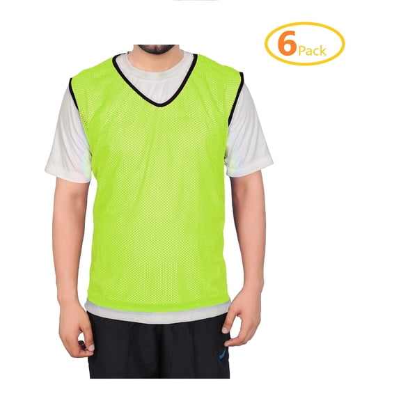 GSi Mesh Sports Training Bibs/Pinnies/Scrimmage/Vests for Soccer, Basketball, Football, Volleyball and Other Team Games (Large, Yellow - Pack of 6)