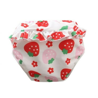HEMOTON Reusable Swim Diapers 2pcs Baby Toddler Adjustable Strawberry Pattern Diapers With Lace For Pool Swim Classes Beginner Swimmers