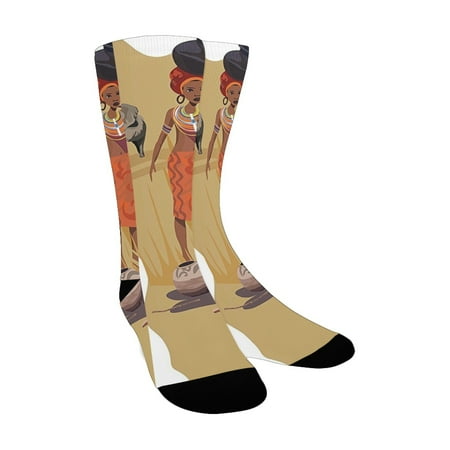 

Safari Decor Collection Illustration with Africa Map and Traditional Local Lady Savannah Ceremony Fe Custom Socks for Women
