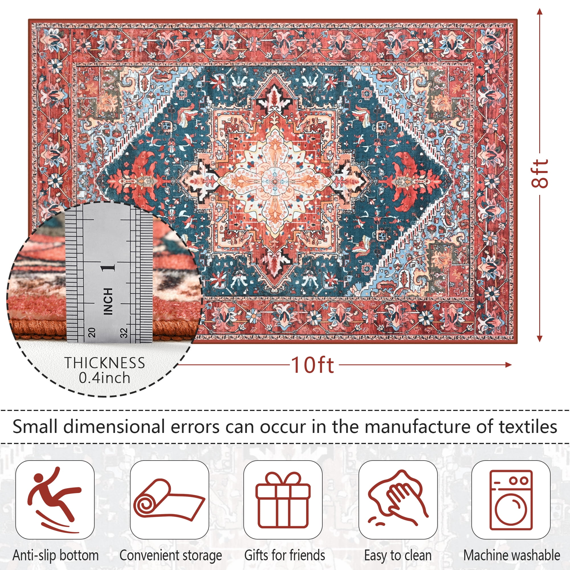 Homore Vintage Boho Oriental Medallion Area Rug, 8' x 10', Red